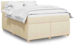 vidaXL Pat box spring cu saltea, crem, 140x200 cm, textil