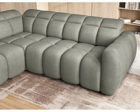 Colțar verde prăfuit extensibil/cu spațiu de depozitare cu tapițerie din țesătură bouclé (cu colț pe partea stângă/în formă de ”L”) Falconn – ELTAP