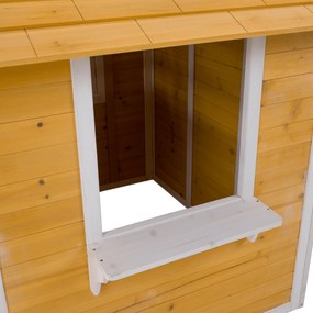Căsuţă de grădină din lemn pentru copii natural / alb / albastru / roşu, AVILO