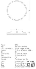 Plafoniera LED CCT, diametru 59cm, BRUSHED GOLD ZB-25164