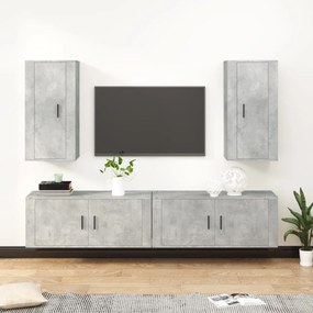 3188698 vidaXL Set dulap TV, 4 piese, gri beton, lemn prelucrat
