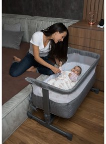 Patut copii transformabil in balansoar bebe NOVOKIDS™ Babies , Design modern, Co-Sleeper , Dimensiuni 90X55X80 cm, 5 trepte de inaltime, Saltea