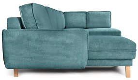 Colțar turcoaz extensibil cu tapițerie din catifea reiată (cu colț pe partea dreaptă/în formă de "U") Tori – Bonami Selection