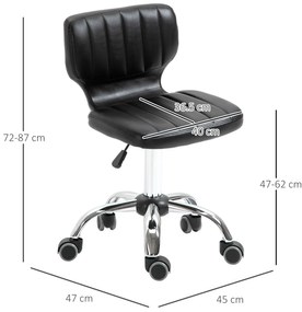 HOMCOM Taburet cu roți - taburet de lucru rotativ la 360° - taburet ergonomic - înălțime șezut reglabilă 47-62 cm - căptușeală de piele ecologică matlasată negru metal cromat | Aosom Romania