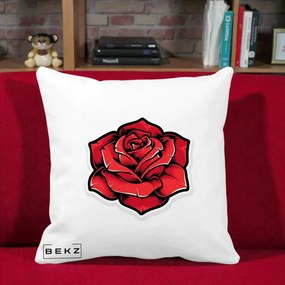 Perna Decorativa Trandafir Rosu Tattoo, 40x40 cm, Alba Mata, Husa Detasabila, Perna Inclusa, BEKZ®