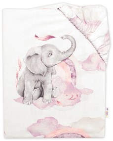 Bumbac pentru copii cearşaf de pat Baby Nellys, Elefant și Curcubeu, roz/alb 140x70