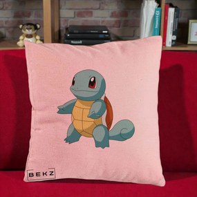 Perna Personalizata Squirtle Pokemon, 40x40 cm, Roz, Husa Detasabila, Perna Inclusa, BEKZ®