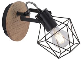 Spotlight industrial negru cu lemn - Sven