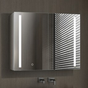 Oglinda baie cu dulap din Aluminiu, sistem iluminare LED, IP44, 80x70x15cm, D4214, Functie Dezaburire, Butoane Touch