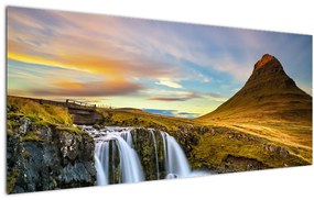Tablou cu munții și cascade pe Islanda (120x50 cm)