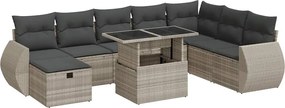 vidaXL Set canapele de grădină cu perne, 9 piese gri deschis poliratan