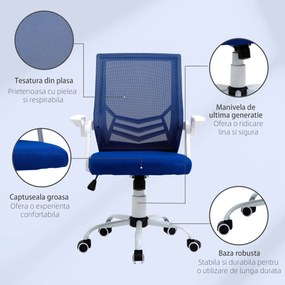 Scaun de Birou Ergonomic cu Cotiere si Suport Lombar, Fotoliu Birou Pivotant si Inaltime Reglabila din Tesatura Albastra Vinsetto | Aosom Romania