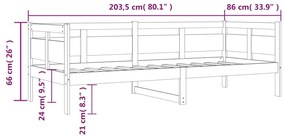 Pat de zi, alb, 80x200 cm, lemn masiv de pin Alb, 80 x 200 cm