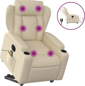vidaXL Fotoliu electric de masaj rabatabil cu ridicare, crem, textil