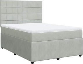vidaXL Pat box spring cu saltea, gri deschis, 140x190 cm, catifea