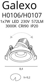 Spot LED incastrabil GALEXO H0106 negru cu inel auriu