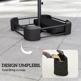 Outsunny Bază pentru Umbrelă Reumplibilă cu Nisip 80 kg/Nisip Umed 90 kg, pentru Tije de Ø48 mm, Negru | Aosom Romania