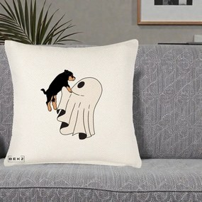 Perna Decorativa Caine Rottweiler Fantoma Halloween, 40x40 cm, Crem Reliefat, Husa Detasabila, Perna Inclusa, BEKZ®