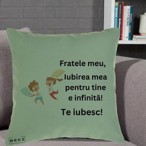 Cadou pentru Frate - Perna Personalizata Fratele Meu Te Iubesc Copii Batalie Perne, 40x40 cm, Verde, Husa Detasabila, Perna Inclusa, BEKZ®