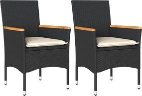 vidaXL Scaune de grădină cu perne, 2 buc., negru, poliratan