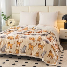 Patura miel din microplus COLORED CATS crem Dimensiune: 200 x 220 cm
