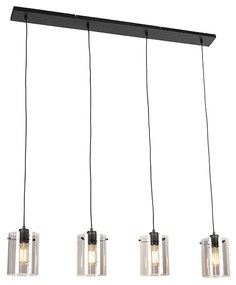 Lampă suspendată design negru cu sticlă fumurie cu 4 lumini - Dome