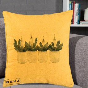 Perna Decorativa Lumanari in Borcane cu Eucalipt, 40x40 cm, Galben, Husa Detasabila, Perna Inclusa, BEKZ®