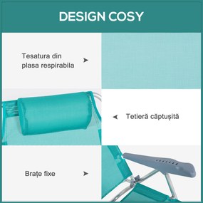 Outsunny Set 2 Scaune de Camping Pliabile cu Tetieră Căptușită și Spătar Reglabil în 6 Poziții, 62x65x80 cm, Albastru | Aosom Romania