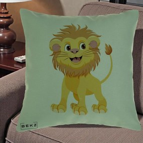 Perna Decorativa Pui de Leu Kawaii, 40x40 cm, Verde, Husa Detasabila, Perna Inclusa, BEKZ®