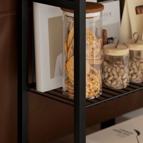 HOMCOM Masă laterală, design în 3 niveluri, rafturi cu aspect lemn, cadru din oțel, negru | Aosom Romania