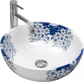 Lavoar pe blat Rea Fiori rotund finisaj alb - albastru lucios 41 cm