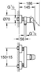 Baterie dus Grohe Cubeo monocomanda crom lucios