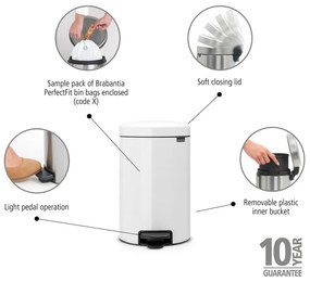 Coș de gunoi alb cu pedală din oțel 12 l NewIcon – Brabantia