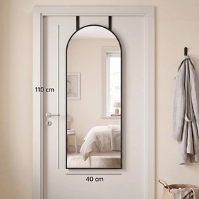 HOMCOM Oglindă de Perete Arcuită 110x40 cm, Ramă din Aluminiu, Cârlige, Design Modern, Negru | Aosom Romania