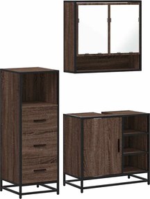 vidaXL Set mobilier de baie, 3 piese, stejar maro, lemn prelucrat