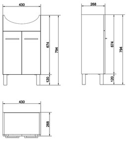 Set dulap baie 2 usi cu lavoar Cersanit Olivia inclus, 50 cm, alb 500x385 mm, Alb