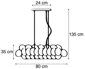 Lampă suspendată Art Deco neagră cu sticlă fumurie 8 lumini - Uvas