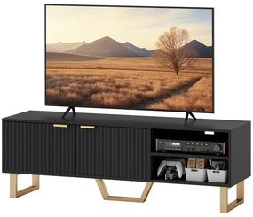 HOMCOM Mobilier TV banc TV pentru televizor de până la 70 de inch - dulap cu 2 uși canelate, compartiment deschis și trecere cabluri | Aosom Romania