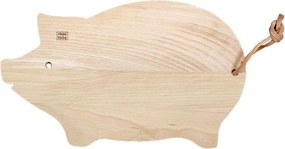 Tocător artizanal din lemn de fag certificat FSC, design rustic, cu șnur din piele, 30 × 18 × 1 cm, „Pig"