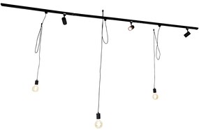 Sistem de șine inteligent negru cu 3 spoturi și lampă suspendată monofazată - Cavalux Jeana