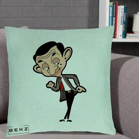 Perna Personalizata Mr. Bean Caricatura, 40x40 cm, Verde Menta, Husa Detasabila, Perna Inclusa, BEKZ®