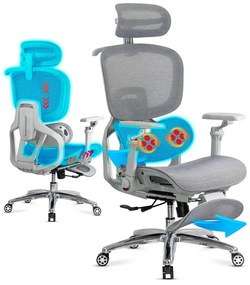 Scaun ergonomic gri de birou cu suport lombar încălzit cu masaj și șezut cu ventilație SYYT 9521