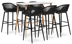 vidaXL Set mobilier de bar, 7 piese, alb și negru