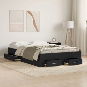 vidaXL Cadru de pat cu sertare, stejar negru 120x200 cm lemn prelucrat