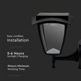 Lampă solară de perete LED/2W/3,7V 3000/6000K IP65 2200 mAh neagră