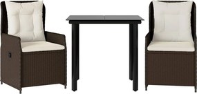 vidaXL Set mobilier de grădină cu perne, 3 piese, maro, poliratan
