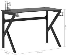 Birou de gaming cu picioare forma K, negru, 110x60x75 cm Negru, 110 x 60 x 75 cm