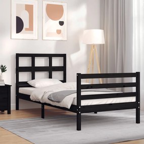 3194820 vidaXL Cadru de pat cu tăblie, negru, 90x200 cm, lemn masiv