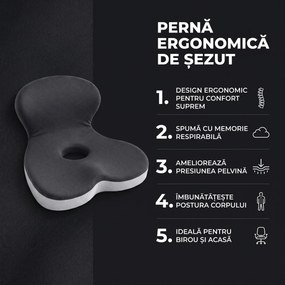 Perna ortopedica 2-in-1 sezut si suport lombar, forma L, memory foam, Gri Inchis
