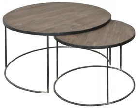 Set 2 masute de cafea, din lemn de pin, D 70 cm, Brooklyn
